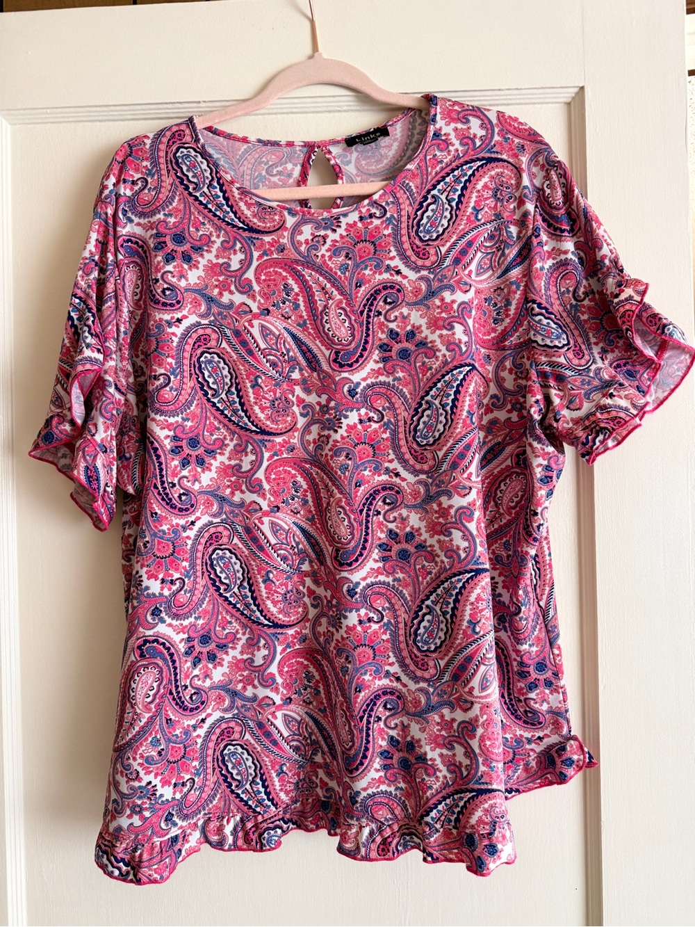 Link Women's Pink Paisley Short Sleeve Blouse